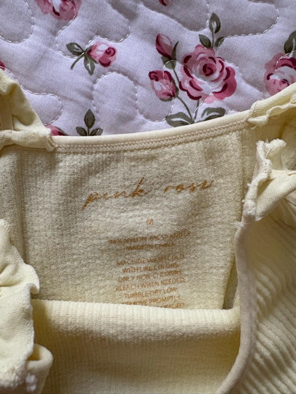 Pink Rose Pale Yellow Ribbed Ruffle Strap Tank - Picture 2 of 2